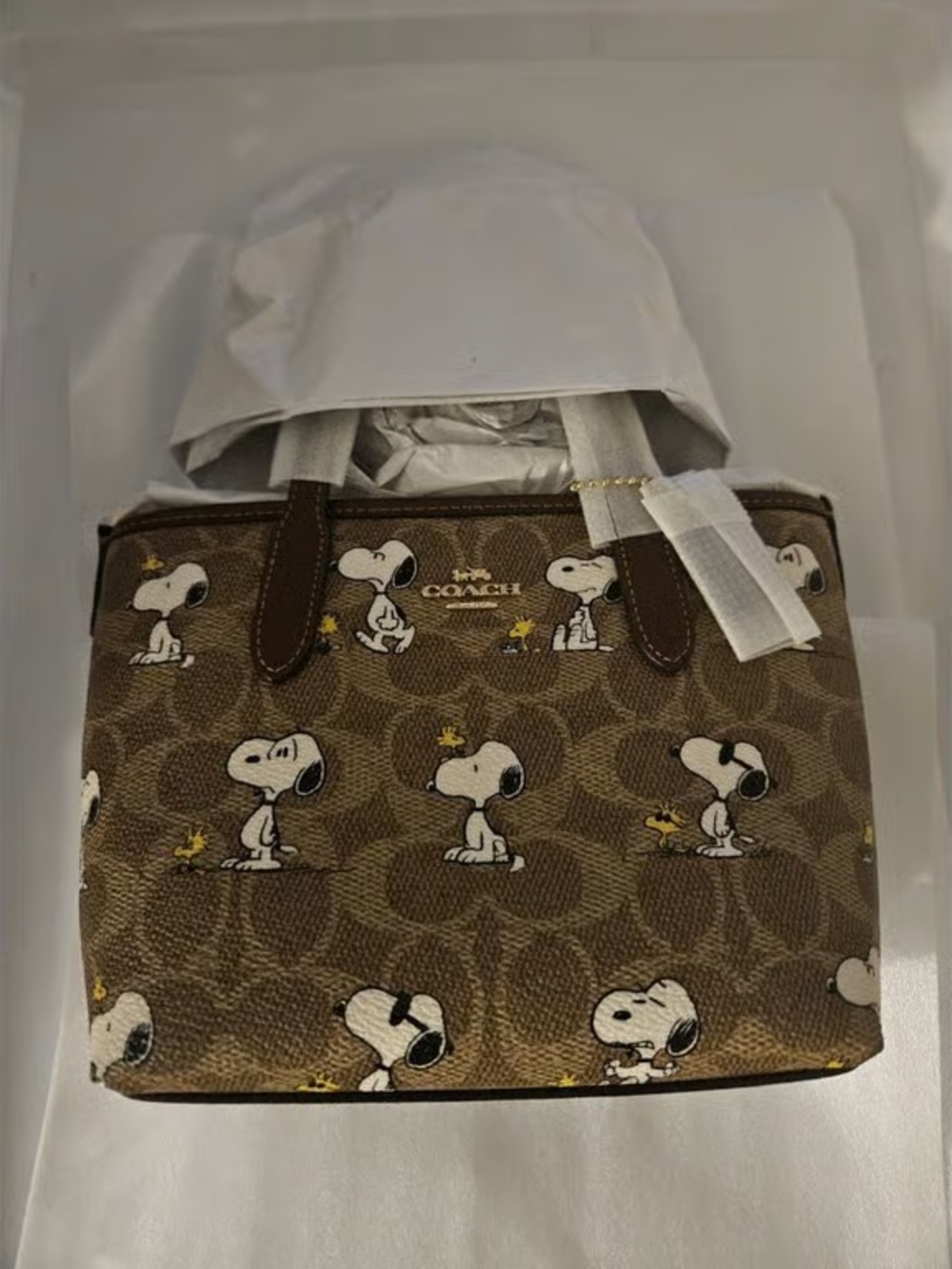 Coach Brown Signature Snoopy Tote